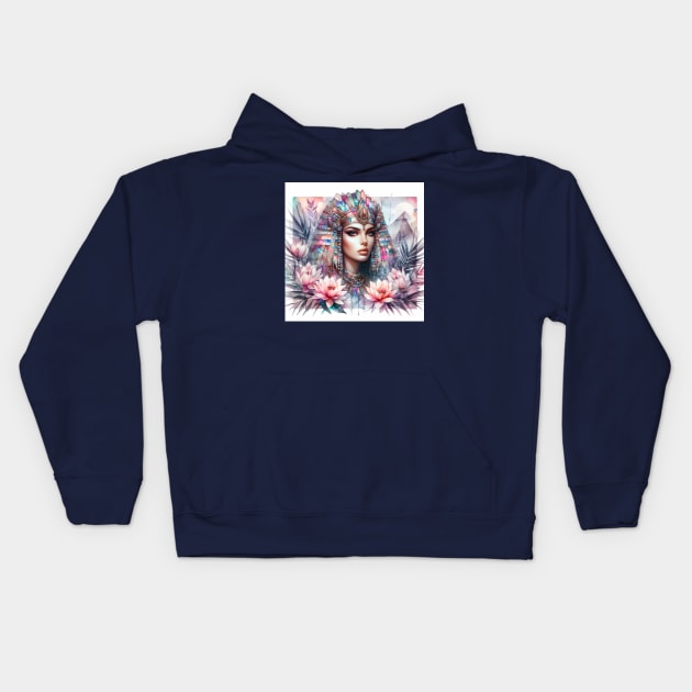 Egyptian  Queen And Lotus Kids Hoodie by ERArts